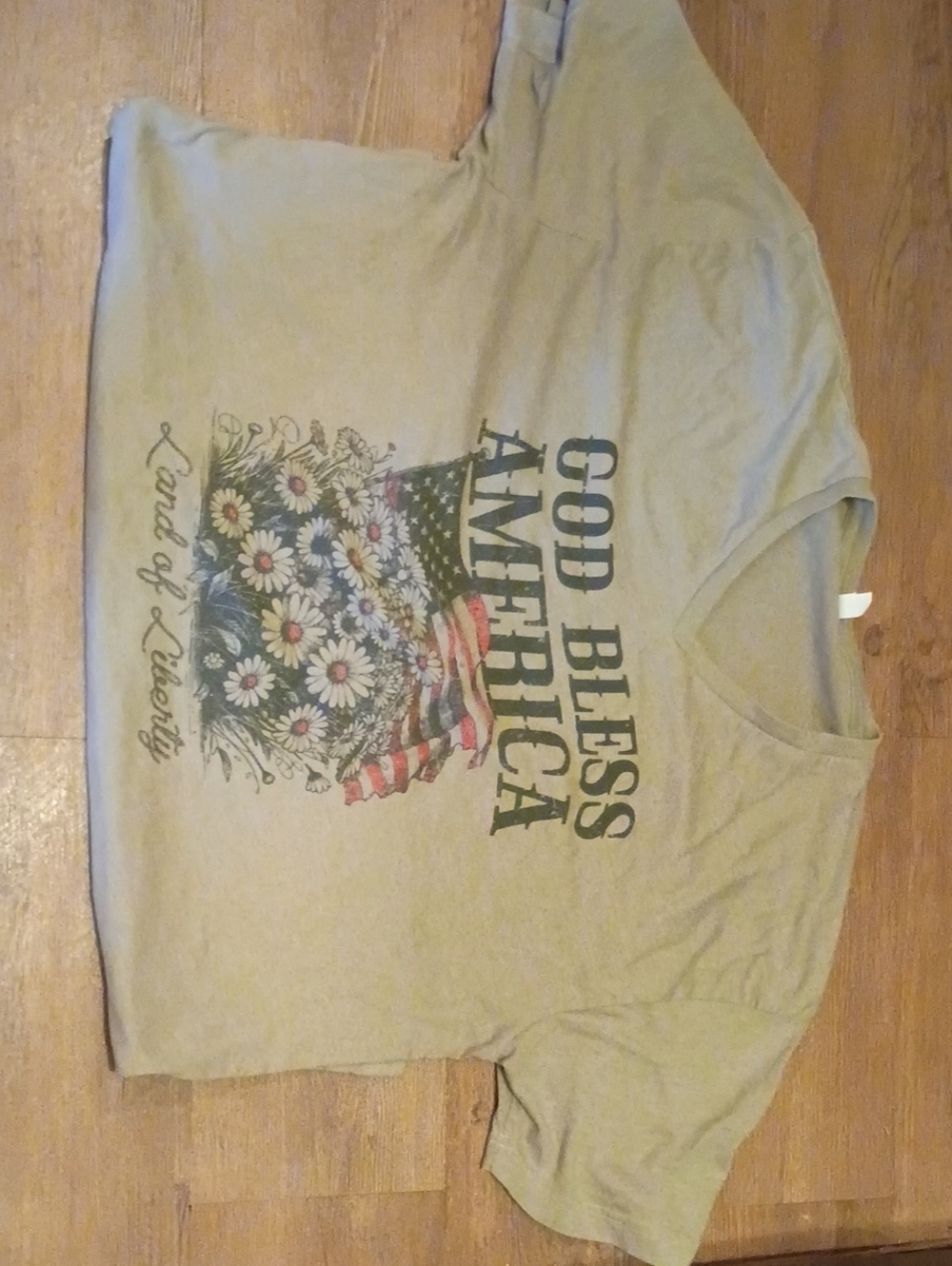 God Bless America Women's Graphic Tee - Olive Green